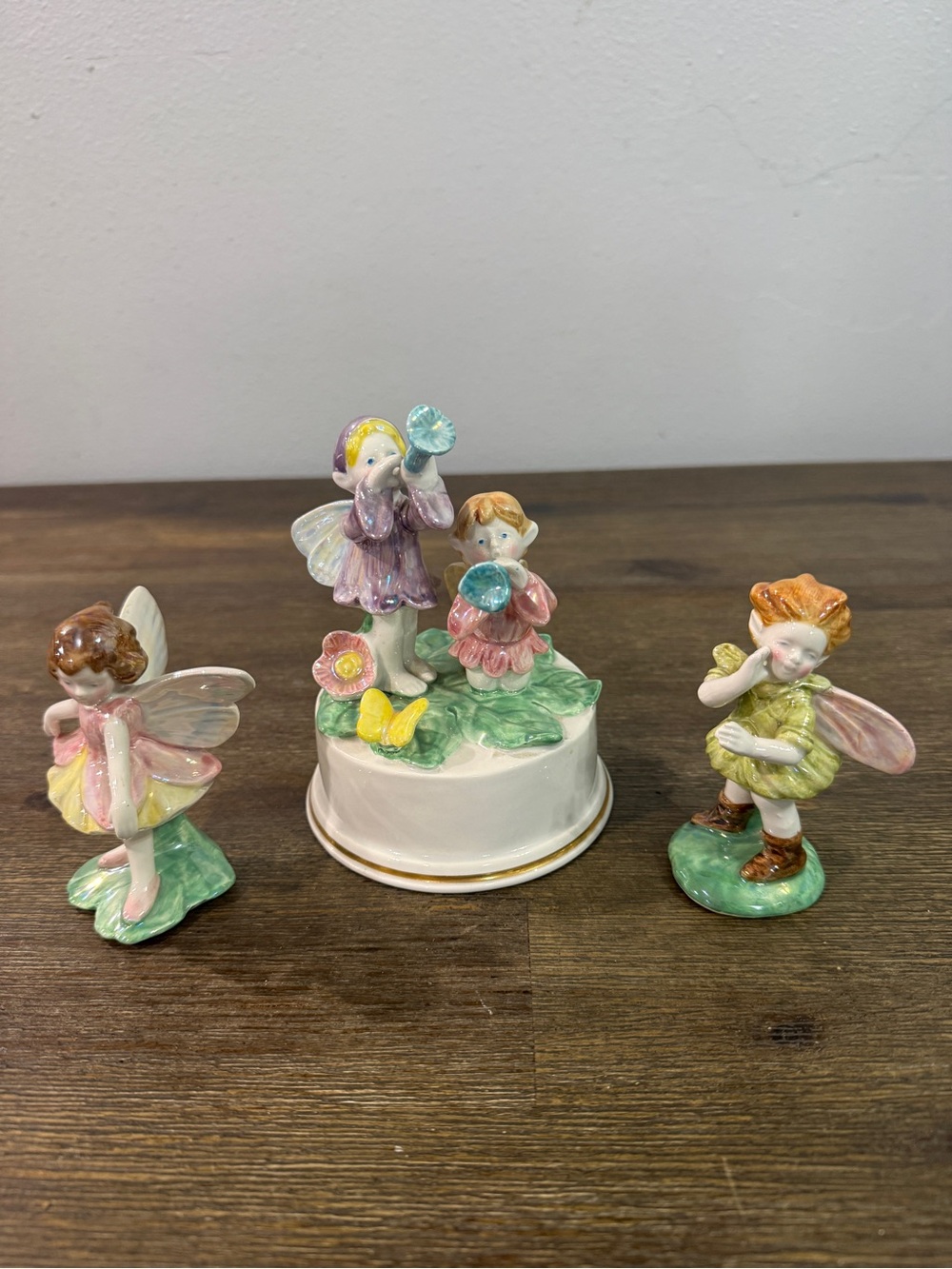 Napcoware Porcelain Fairy Figurine Set - Pastel Multi-Color Vintage. Music Box.